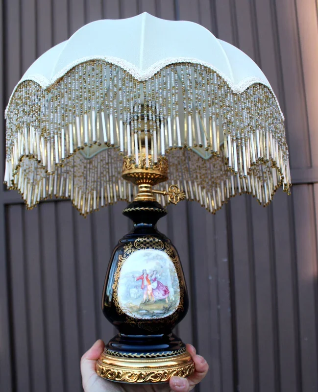 Vintage cobalt blue limoges decor table lamp Shade