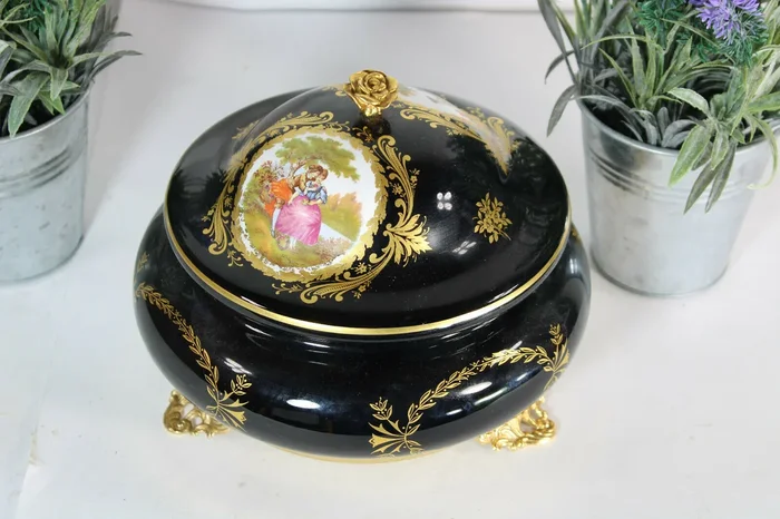 Vintage french cobalt blue limoges porcelain bonbonniere box romantic decor