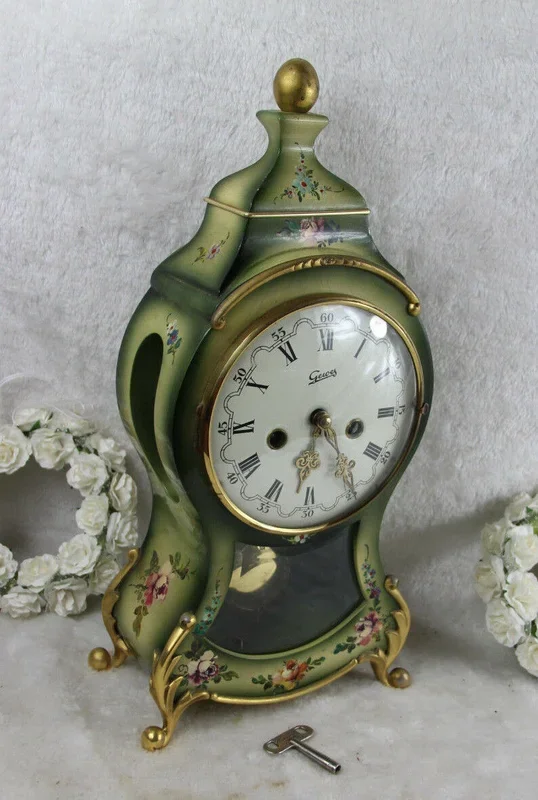 Vintage German hand paint floral table clock 1970