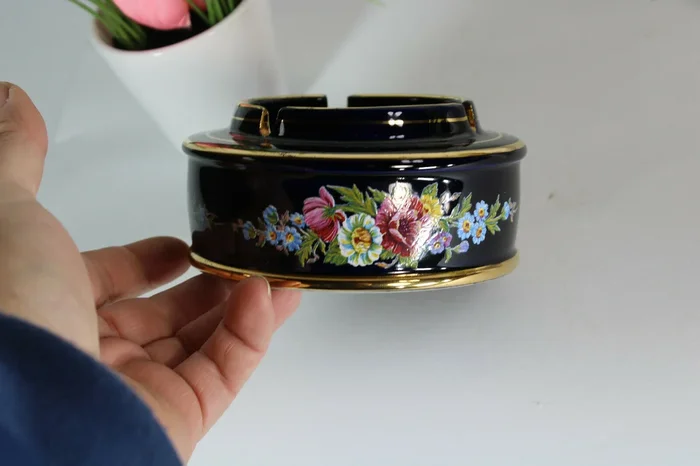 vintage greece porcelain floral ashtray 1970s hand paint