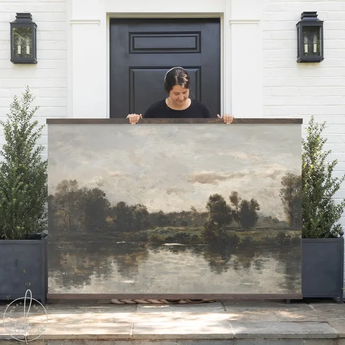 Vintage Landscape Wall Art | Large Canvas River Scene | T34