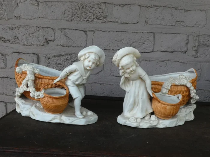 Vintage pair 1960 german planter vase figurine statue children