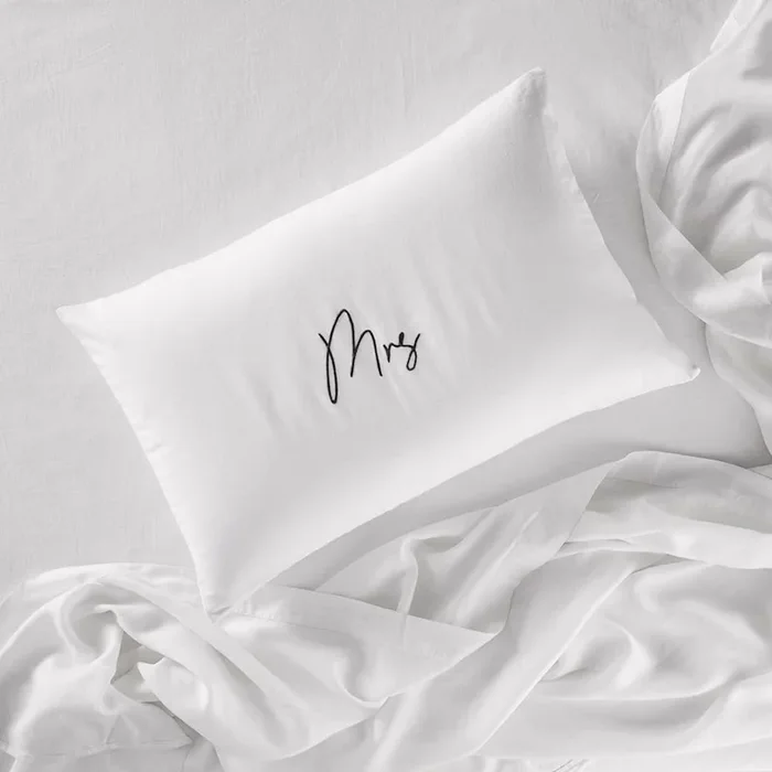 Vintage Washed Linen Cotton Mrs Embroidered Pillowcase