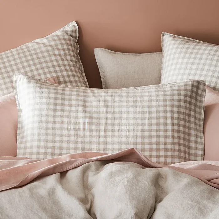Vintage Washed Linen Linen Check Pillowcase