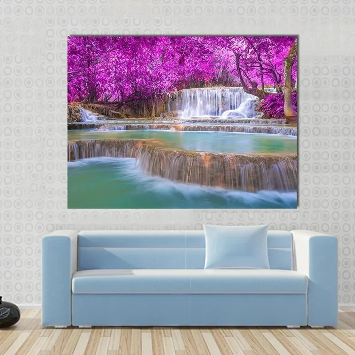 Waterfall In Rain Forest Canvas Wall Art