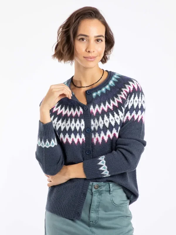 Weird Fish Blue Hatty Fairisle Pattern Cardigan