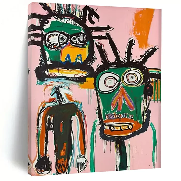 “Whimsical Abstract Figures on Pink” – Playful Figurative Art with Bright Hues DTP106