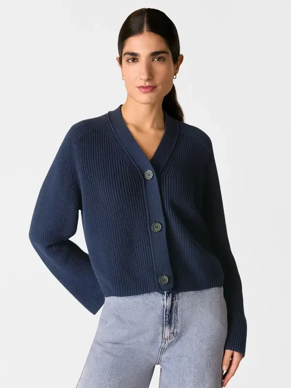 Whistles Blue Petite Nala 100% Cotton Cream Cardigan