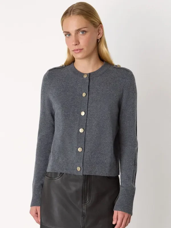 Whistles Grey Military Crew Neck Cardigan