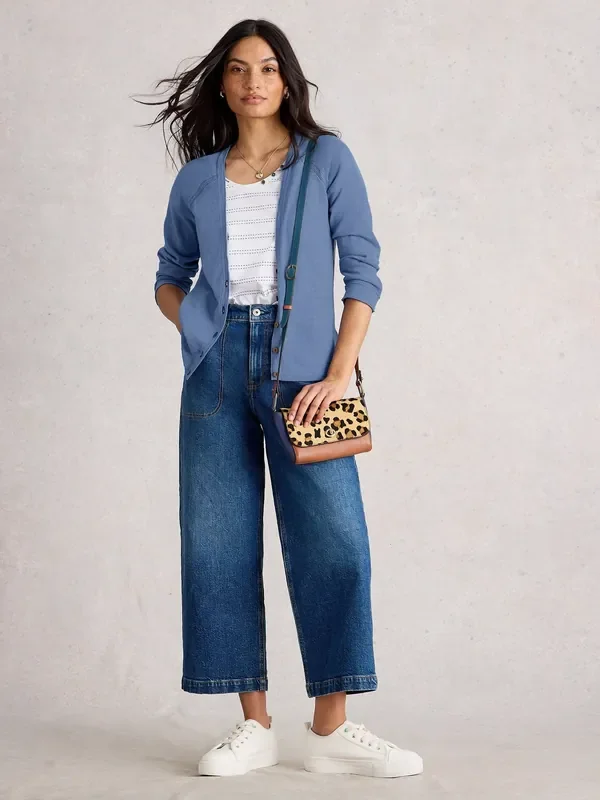 White Stuff Blue Naria Linen Blend Cardigan