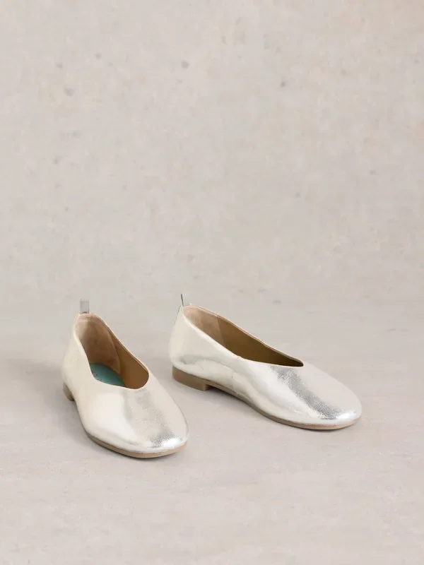White Stuff Silver Cheri Leather Ballerina Pumps