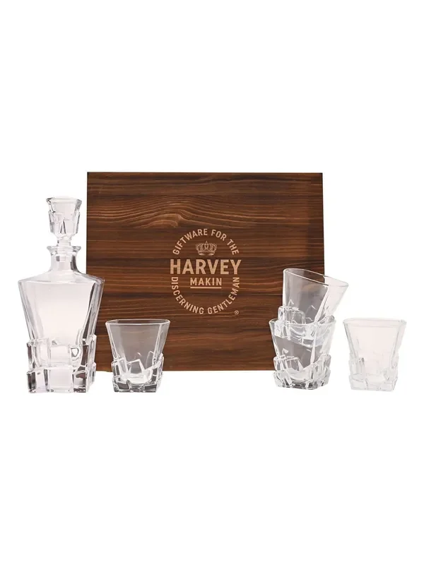 Widdop Brown 4 Whiskey Glasses and Decanter Gift Box in Wooden