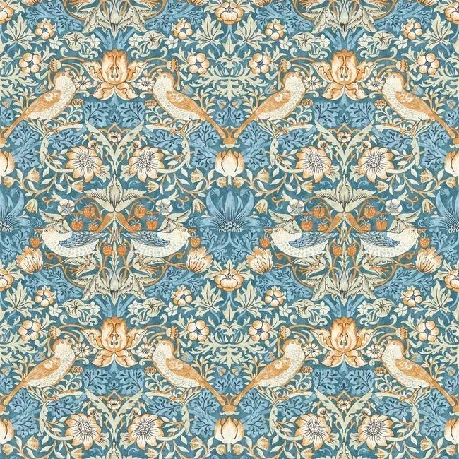 William Morris Strawberry Thief Wallpaper, Denim