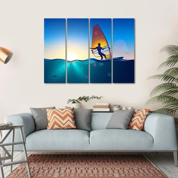 Windsurfing On Sea Landscape Canvas Wall Art