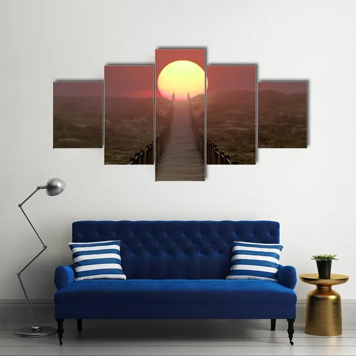 Wooden Boardwalk at Sunset Canvas Wall Art