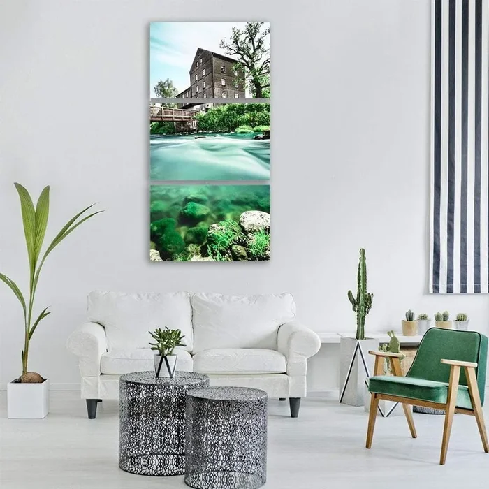 Wooden Bridge by Green River Vertical Canvas Wall Art