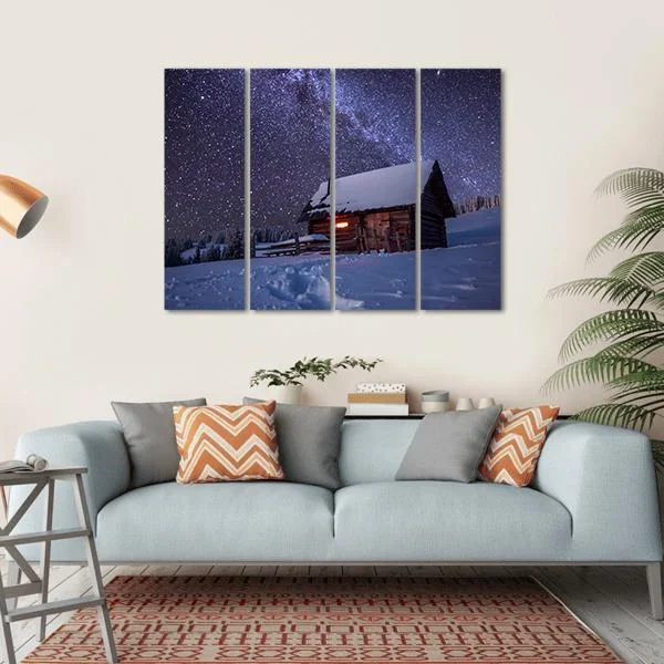 Wooden House In Winter Forest Canvas Wall Art