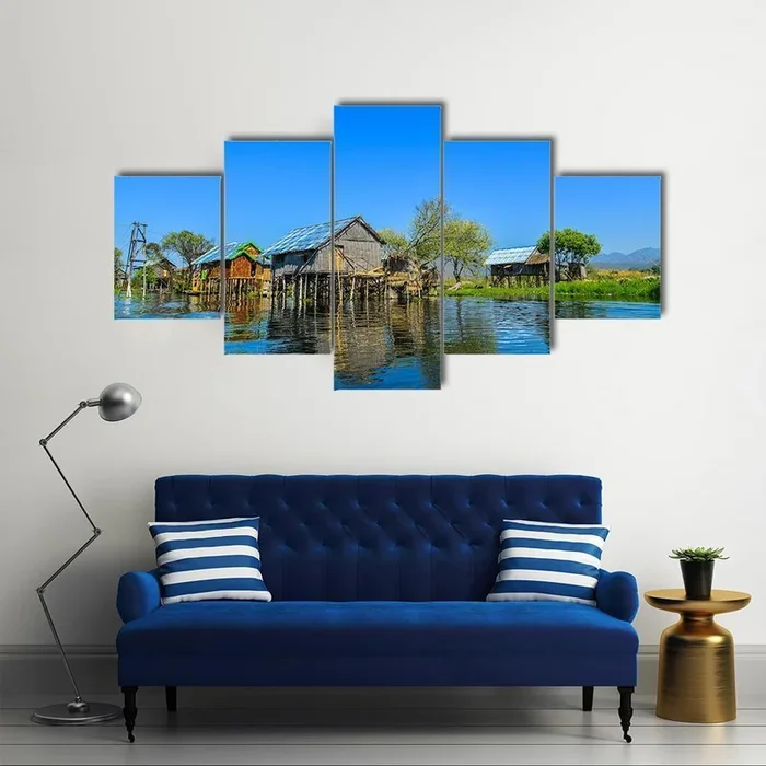 Wooden Houses in Floating Village Canvas Wall Art