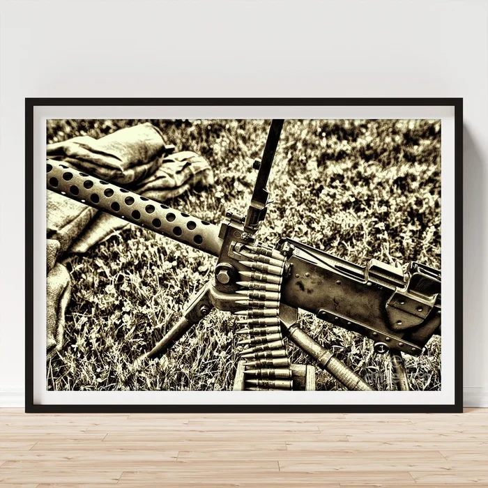 WWII Browning.30 caliber light machine gun belt fed sepia Art Print