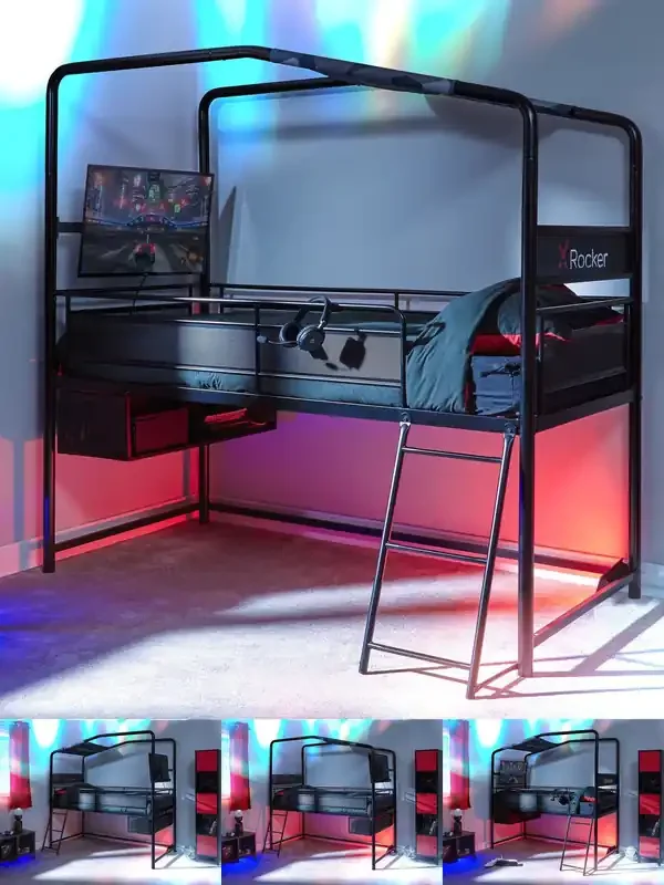 X Rocker Black Contra Mid Sleeper Gaming Bunk Bed With Reversible Profile