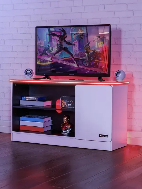 X Rocker White Carbon Tek TV Media Cabinet With Neo Fibre