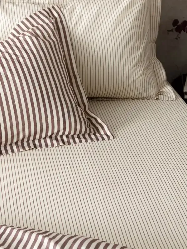 Yard Beetroot Hebden Narrow Stripe Cotton Fitted Sheet