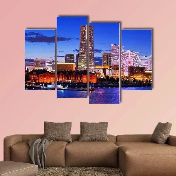 Yokohama Skyline at Night Canvas Wall Art