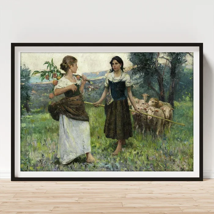 Young Girl and shepherdess Art Print