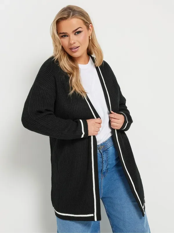 Yours Curve Black Contrast Kitted Cardigan