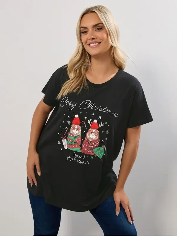 Yours Curve Black Guineapig Short Sleeve Novelty T-Shirt