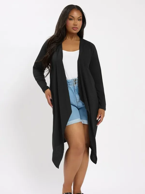 Yours Curve Black Textured Midaxi Cardigan