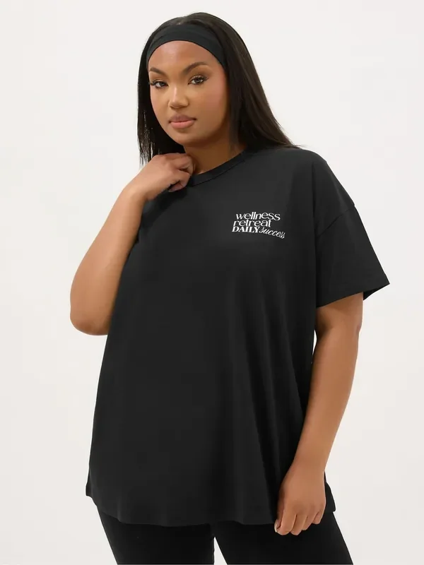 Yours Curve Black Wellness Retreat Active T-Shirt