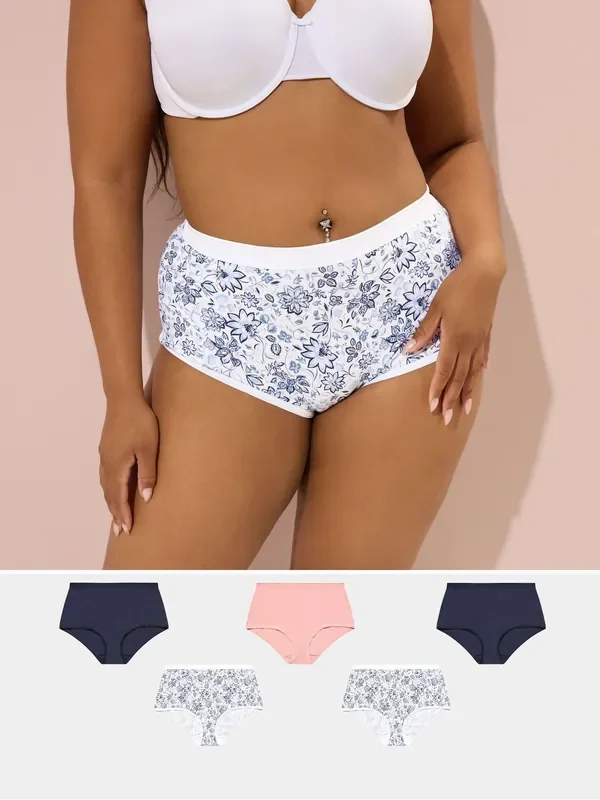 Yours Curve Blue Full Knickers 5 Pack