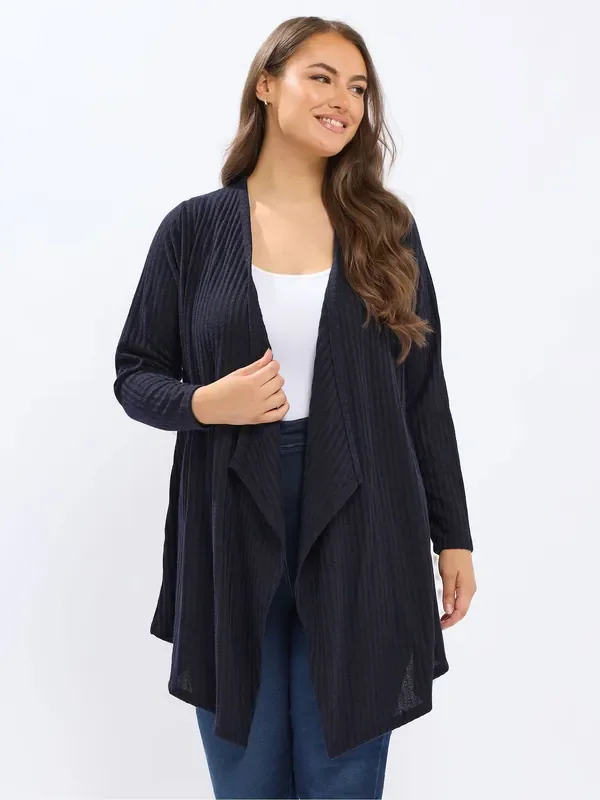 Yours Curve Blue Waterfall Ribbed Cardigan