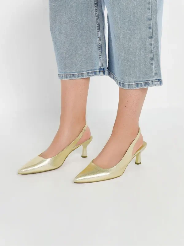 Yours Curve Gold Extra-Wide Fit Slingback Pumps