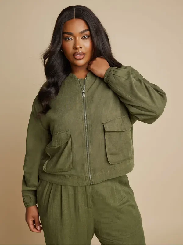 Yours Curve Green Bomber Jacket
