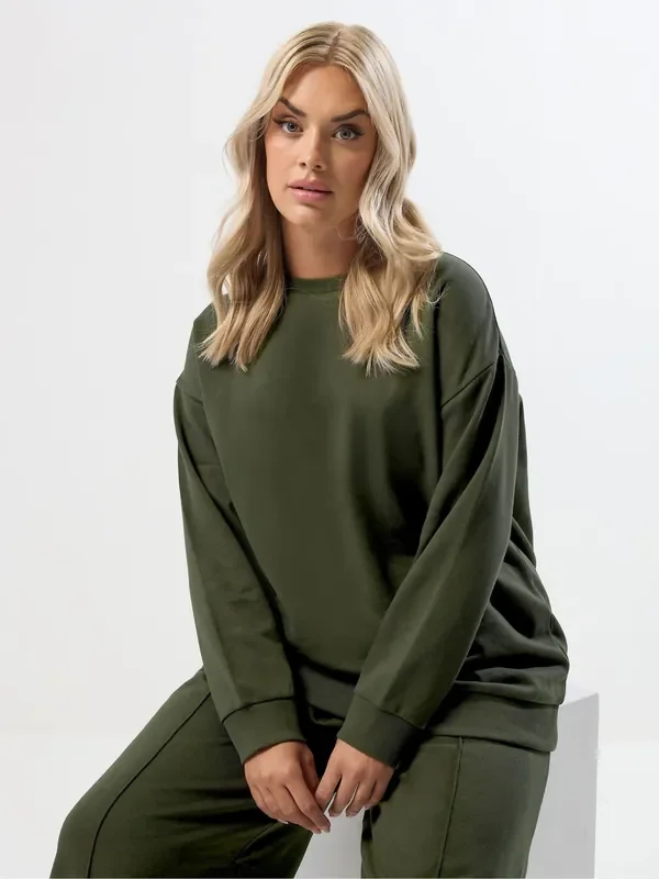 Yours Curve Green Crew Neck Sweatshirt