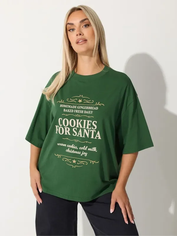 Yours Curve Green Limited Cookies For Santa T-Shirt