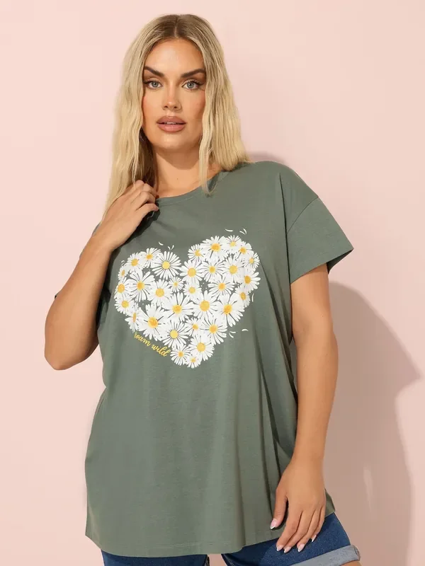 Yours Curve Green Printed T-Shirt