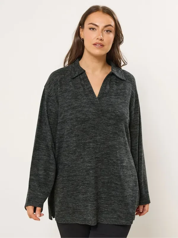 Yours Curve Grey Basic Collared Jumper