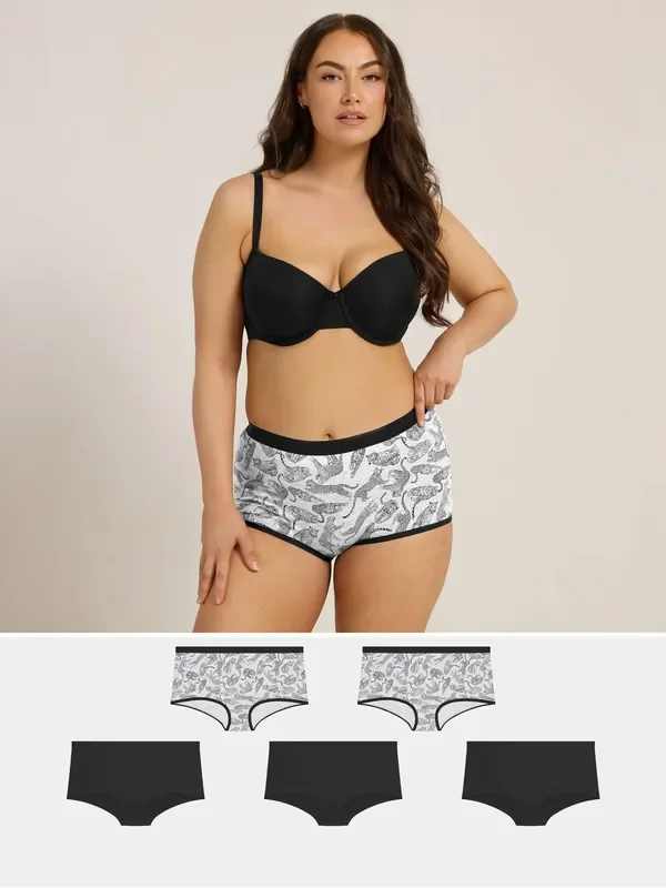 Yours Curve Grey Leopard Print Shorts 5 Pack