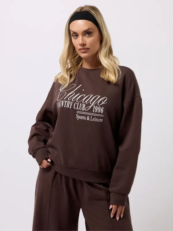 Yours Curve Light Brown Crew Neck Sweatshirt