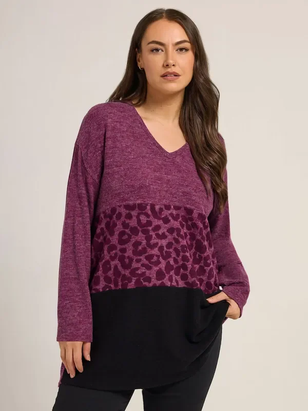 Yours Curve Pink Colourblock Animal Jumper