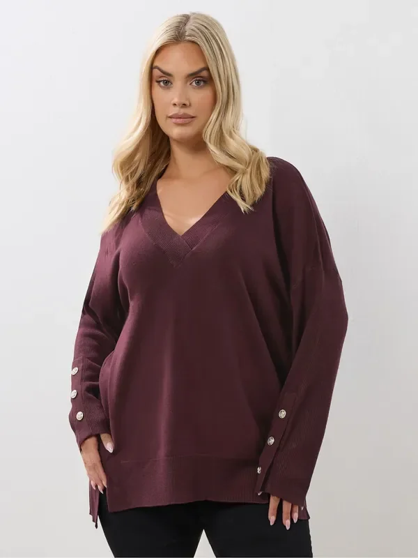 Yours Curve Purple Cashmillon V-Neck Jumper
