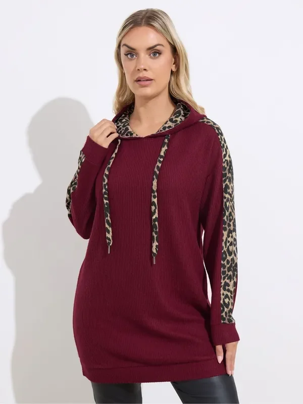 Yours Curve Red Leopard Detail Hoodie