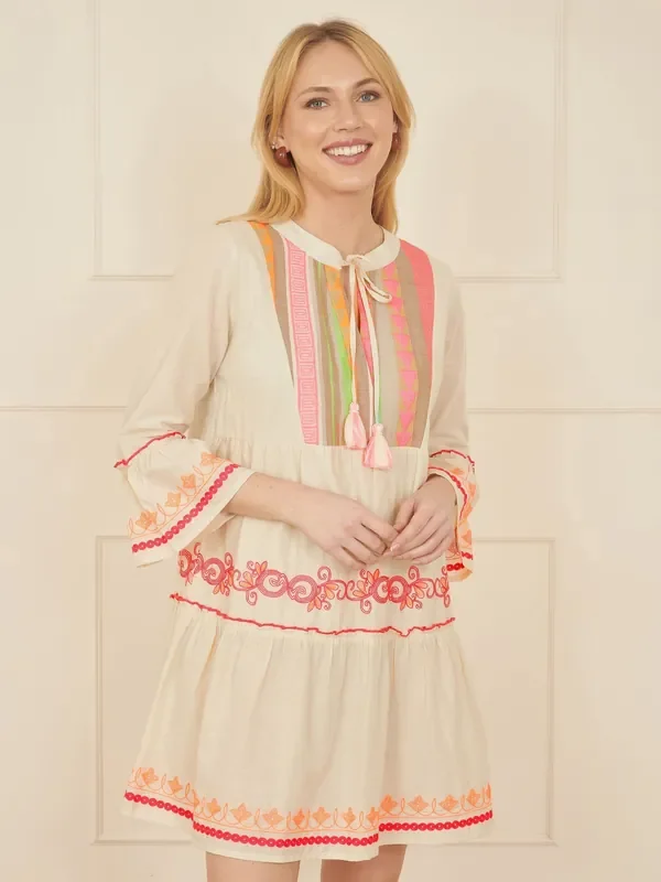Yumi Natural Embroidered 100% Cotton Tunic