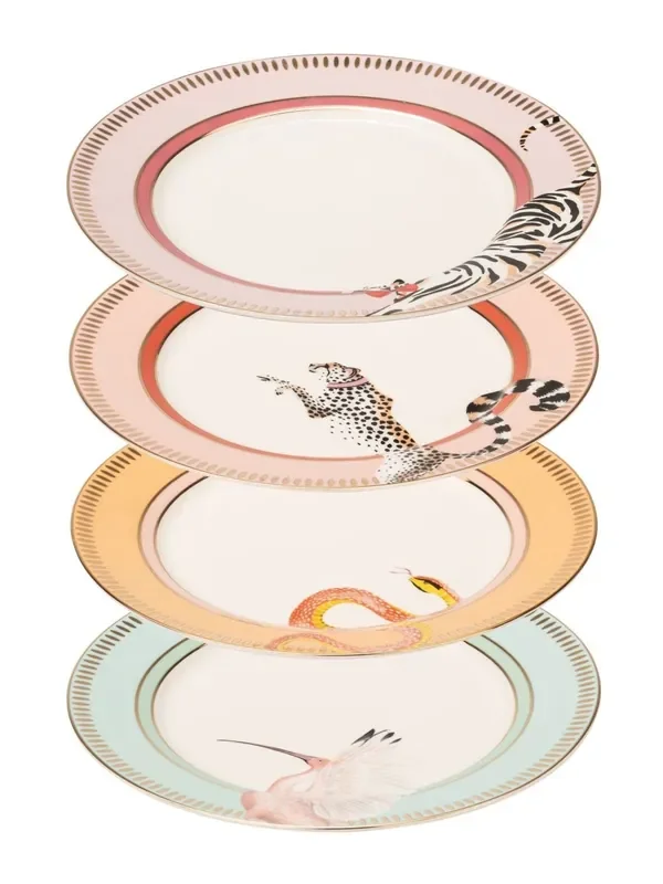 Yvonne Ellen Set of 4 White Animal Print Side Plates