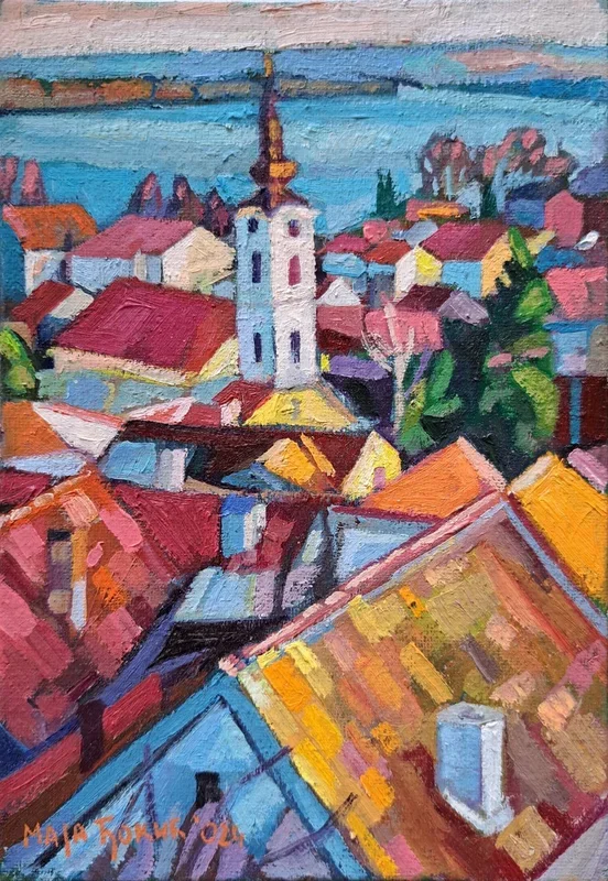 Zemun, miniature (2024) Oil painting by Maja Đokić Mihajlović
