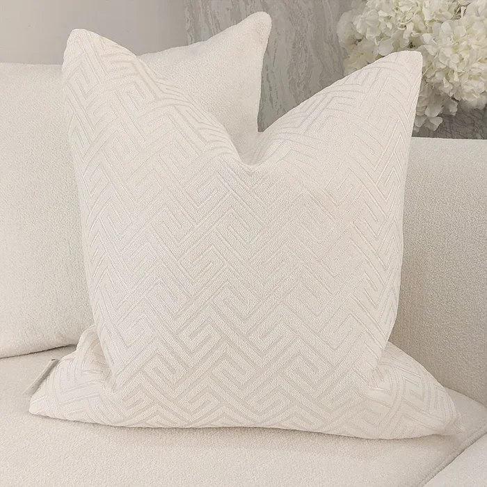 Zosia Cream & Gold Stitched Geometric Cushion – 50x50cm