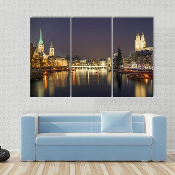 Zurich at Night Canvas Wall Art